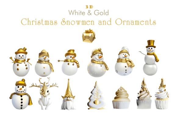 3D White Gold Snowmen Illustrations Review