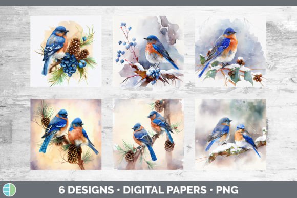 Christmas Bluebird Backgrounds Digital: Illustrations for Branding