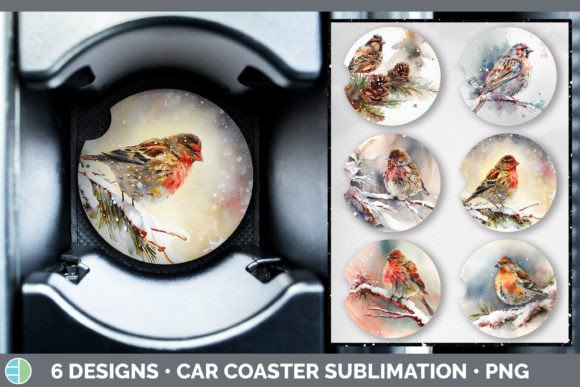 Christmas Finch Car Coaster Sublimatio Illustrations