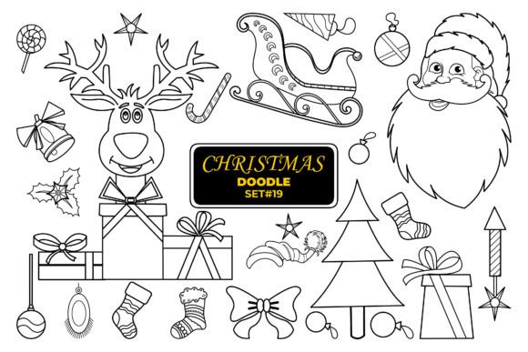 Christmas Hand Drawn Doodle, Set- 19. Illustrations