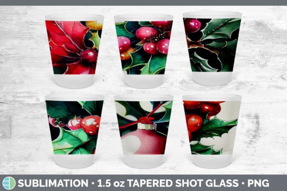 Christmas Holly Shot Glass Sublimation Illustrations