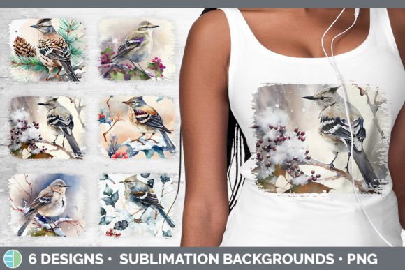 Christmas Mockingbird Distressed Sublima Illustrations