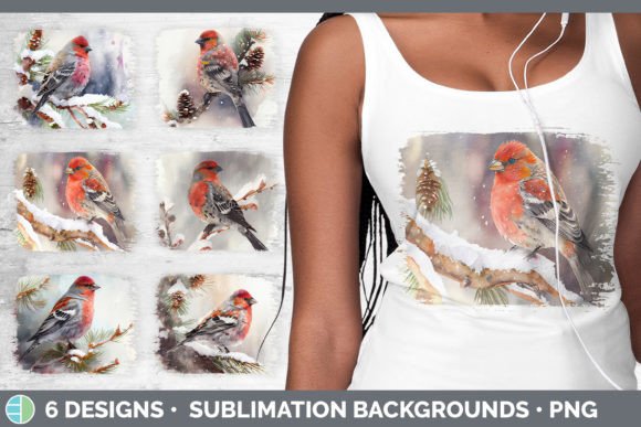 Christmas Pine Grosbeak Distressed Subli: Illustrations