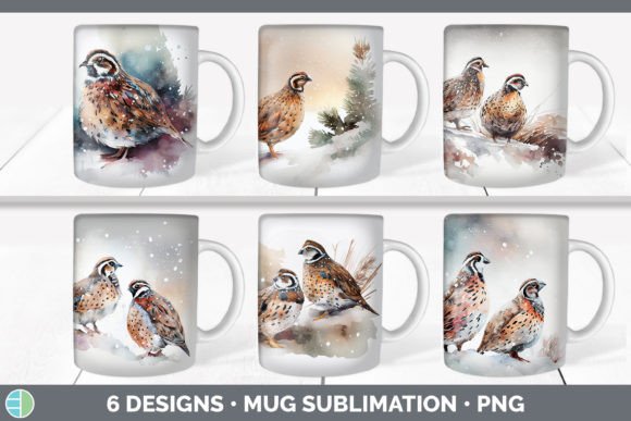Christmas Quail Mug Sublimation: Festive Illustrations