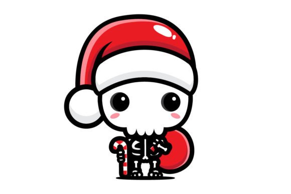 Cute Skulls Celebrating Christmas Illustrations