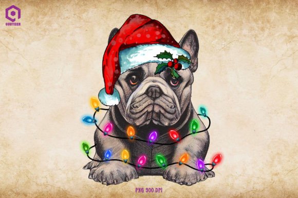 French Bulldog Christmas Tree Lights Illustrations Review