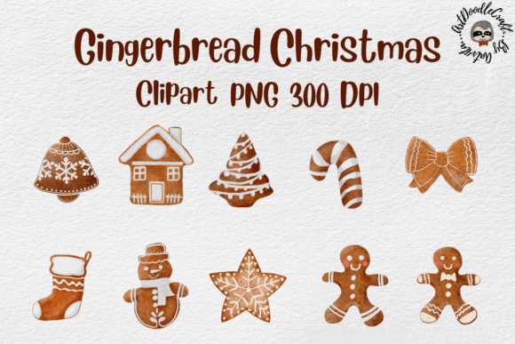 Gingerbread Christmas ClipArt, Watercolor Illustrations
