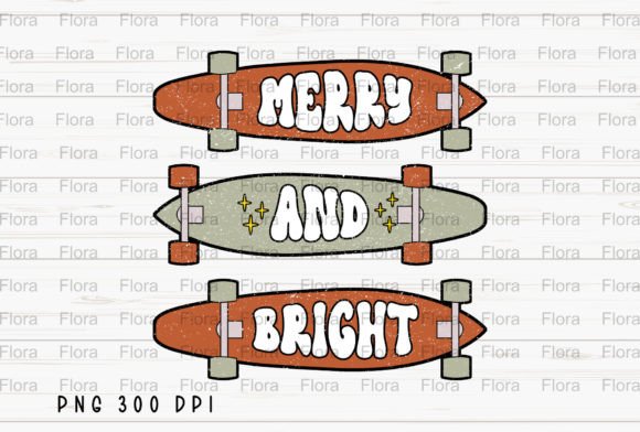Merry Bright Skateboard Christmas PNG: Fresh Illustrations
