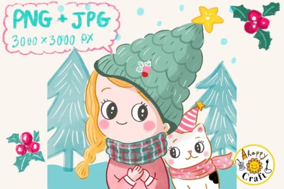 Review: Girl in Pine Tree Hat with Cat Christmas Illustrations