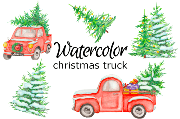 Review: Watercolor Clipart Christmas Truck Art for Embroidery