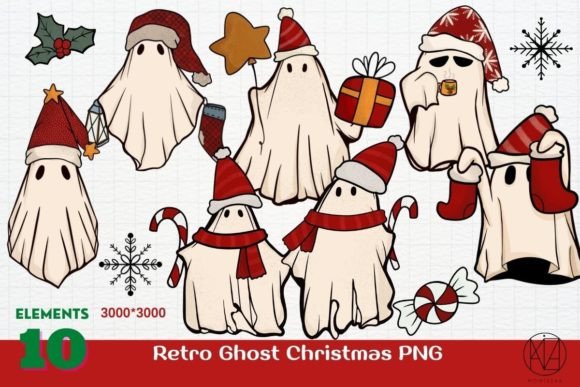 Reviewing 10 Retro Ghost Christmas PNG Illustrations