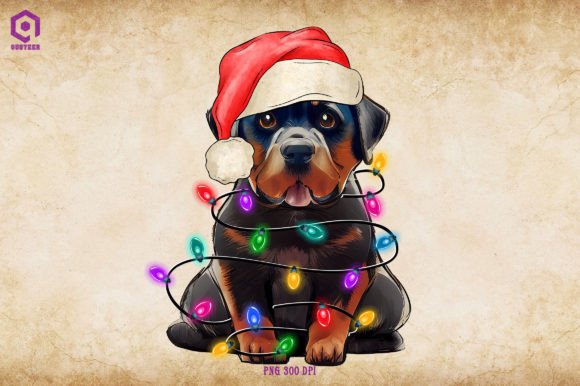 Rottweiler Christmas Tree Lights: Festive Illustrations