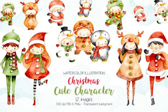 Watercolor Cute Christmas Character Illustrations Review
