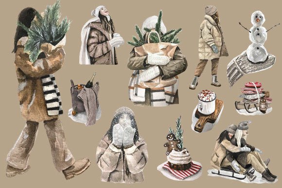 Winter Mood Clipart: Festive Illustrations for Brands